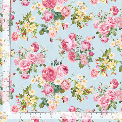 Timeless Treasures Belle Fleur Floral Bouquet Quilting Cotton Fabric- Blue