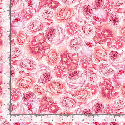 Timeless Treasures Belle Fleur Packed Pink Roses Quilting Cotton Fabric- Rose