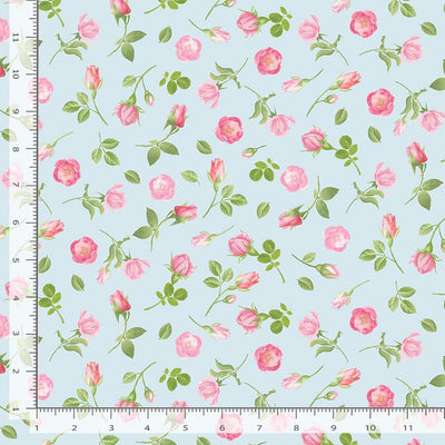 Timeless Treasures Belle Fleur Tossed Tiny Roses Quilting Cotton Fabric- Blue