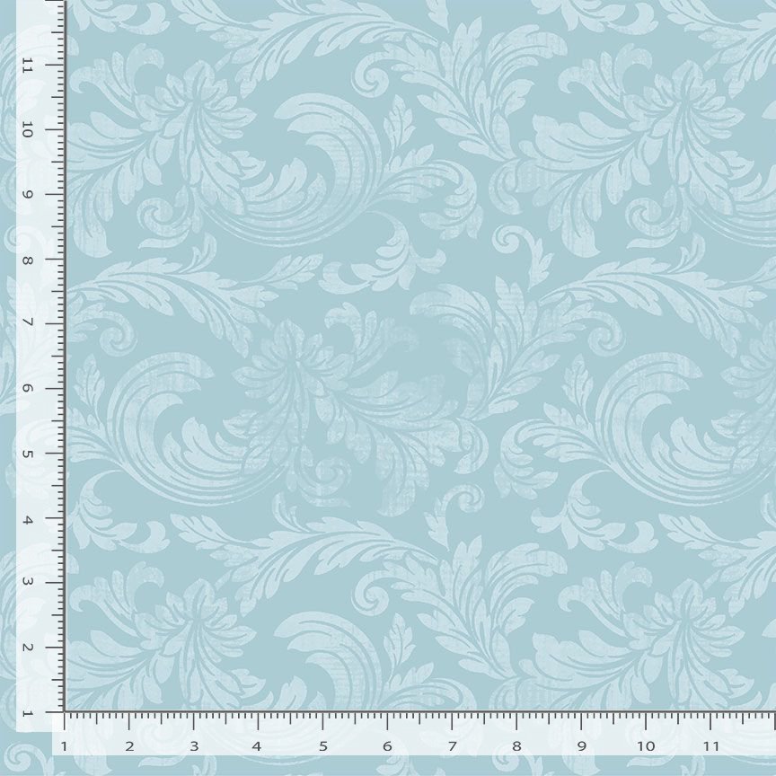 Timeless Treasures Belle Fleur Tonal Acanthus Leaves Quilting Cotton Fabric- Blue