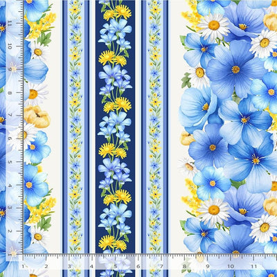 Timeless Treasures Bee Kind 11" Stripes Quilting Cotton Fabric- Blue