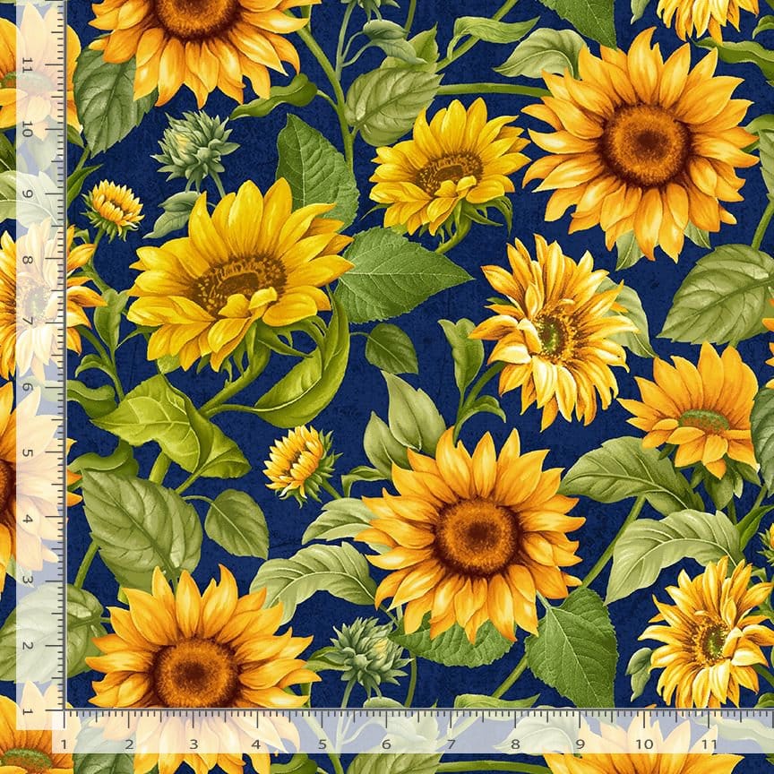 Timeless Treasures Sunflower Farm Sunflower Garden Quilting Cotton Fabric- Navy