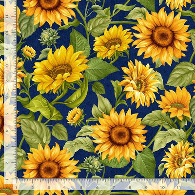 Timeless Treasures Sunflower Farm Sunflower Garden Quilting Cotton Fabric- Navy