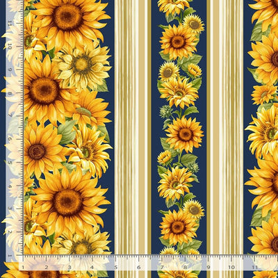 Timeless Treasures Sunflower Farm 11" Stripes Quilting Cotton Fabric- Sapphire