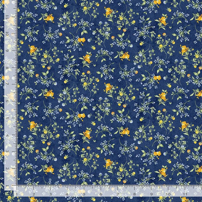 Timeless Treasures Sunflower Farm Tiny Floral Quilting Cotton Fabric- Navy