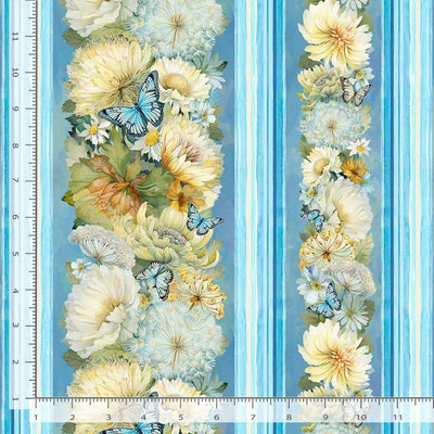 Timeless Treasures Forest Whisper Floral 11" Stripes Quilting Cotton Fabric- Blue