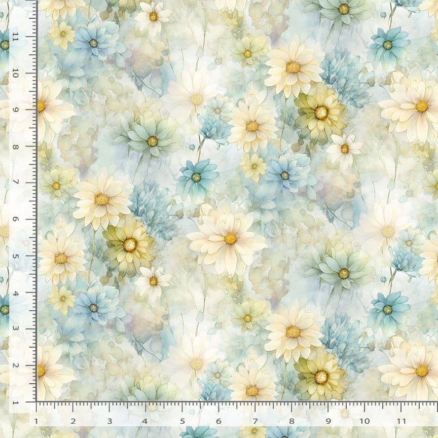 Timeless Treasures Forest Whisper Daisy Bloom Quilting Cotton Fabric- Blue