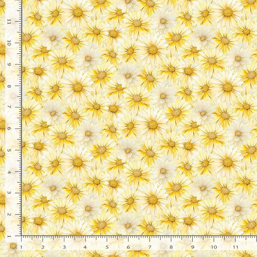 Timeless Treasures Forest Whisper Packed Daisy Quilting Cotton Fabric- Yellow