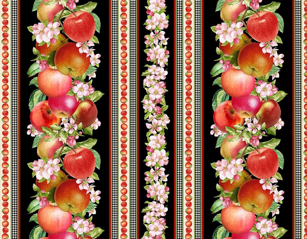 Timeless Treasures Orchard Valley Apple 11" Stripe Quilting Cotton Fabric- Black