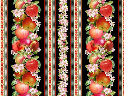 Timeless Treasures Orchard Valley Apple 11" Stripe Quilting Cotton Fabric- Black