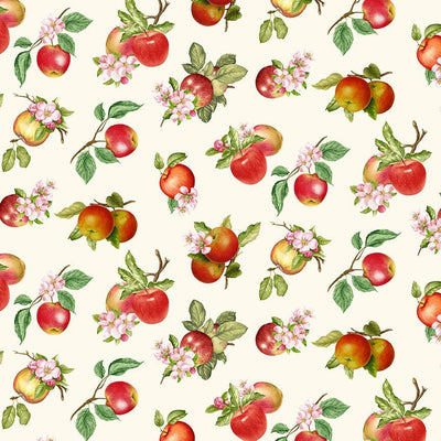 Timeless Treasures Orchard Valley Tossed Apples with Leaves Quilting Cotton Fabric- Cream