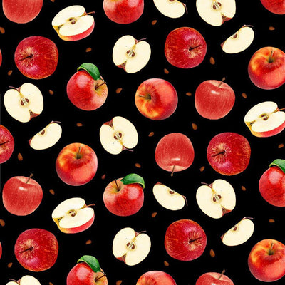 Timeless Treasures Orchard Valley Apples & Slices Quilting Cotton Fabric- Black