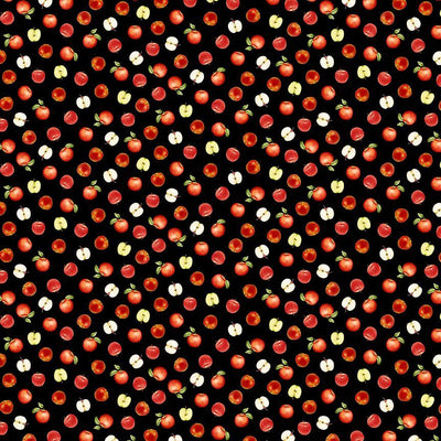 Timeless Treasures Orchard Valley Mini Apples & Slices Quilting Cotton Fabric- Black