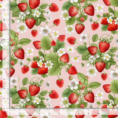 Timeless Treasures Berry Sweet Strawberries Bouquet Quilting Cotton Fabric- Pink