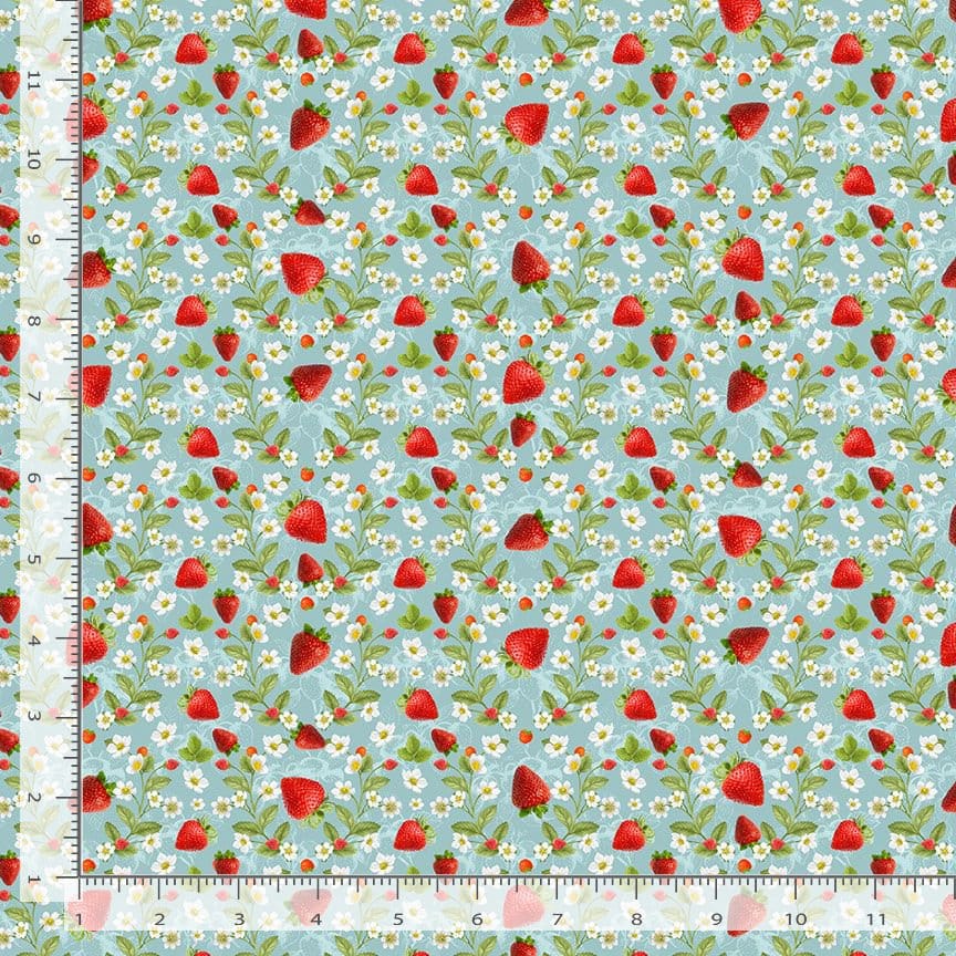 Timeless Treasures Berry Sweet Strawberries & Flowers Quilting Cotton Fabric- Blue