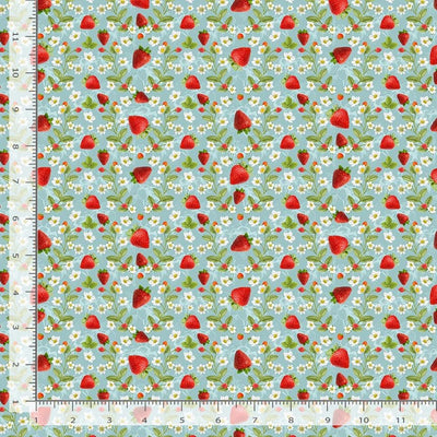 Timeless Treasures Berry Sweet Strawberries & Flowers Quilting Cotton Fabric- Blue