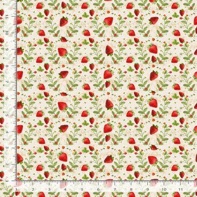 Timeless Treasures Berry Sweet Strawberries & Flowers Quilting Cotton Fabric- Ecru