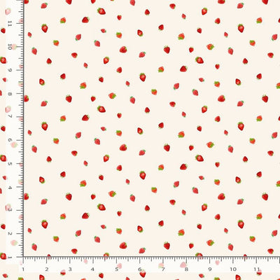 Timeless Treasures Berry Sweet Mini Strawberries Quilting Cotton Fabric- Cream