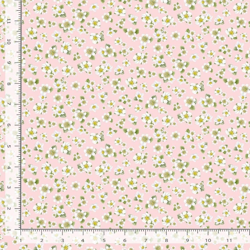 Timeless Treasures Berry Sweet Strawberry Blossoms Quilting Cotton Fabric- Pink