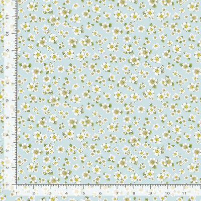 Timeless Treasures Berry Sweet Strawberry Blossoms Quilting Cotton Fabric- Sky
