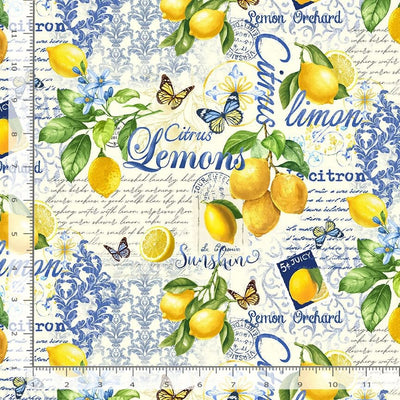 Timeless Treasures Limoncello Lemon Collage Quilting Cotton Fabric- Cream