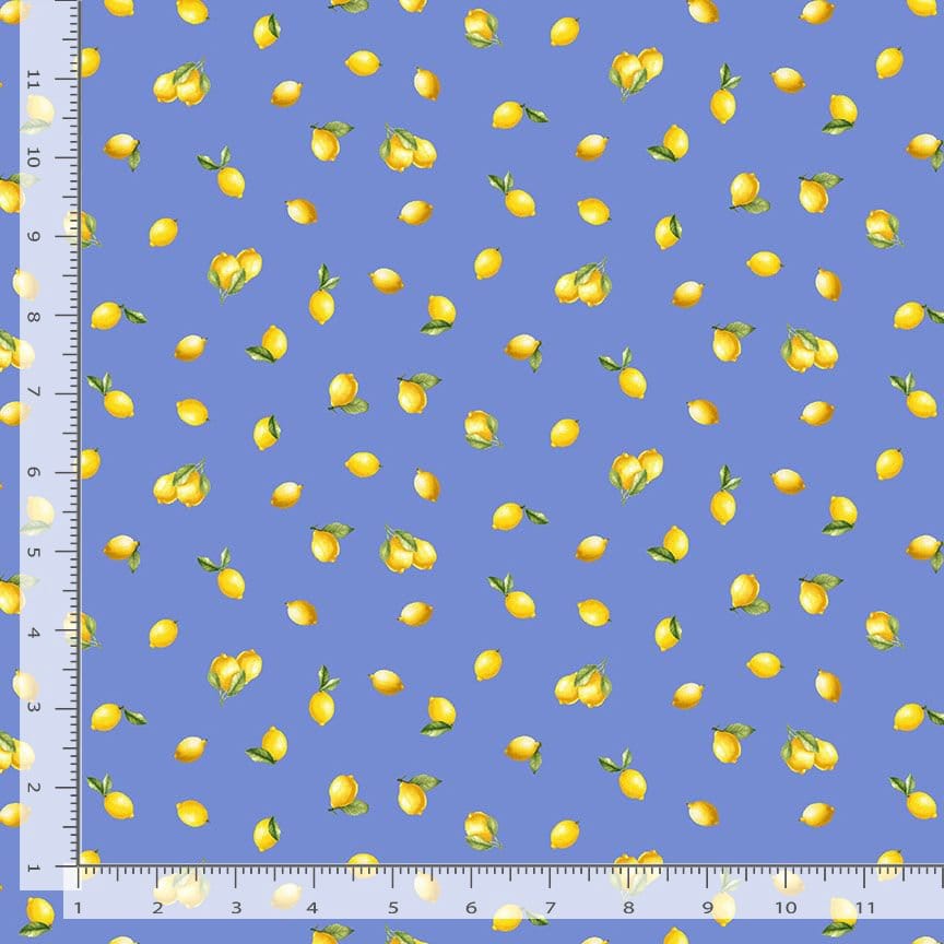 Timeless Treasures Limoncello Tossed Mini Lemons Quilting Cotton Fabric- Blue
