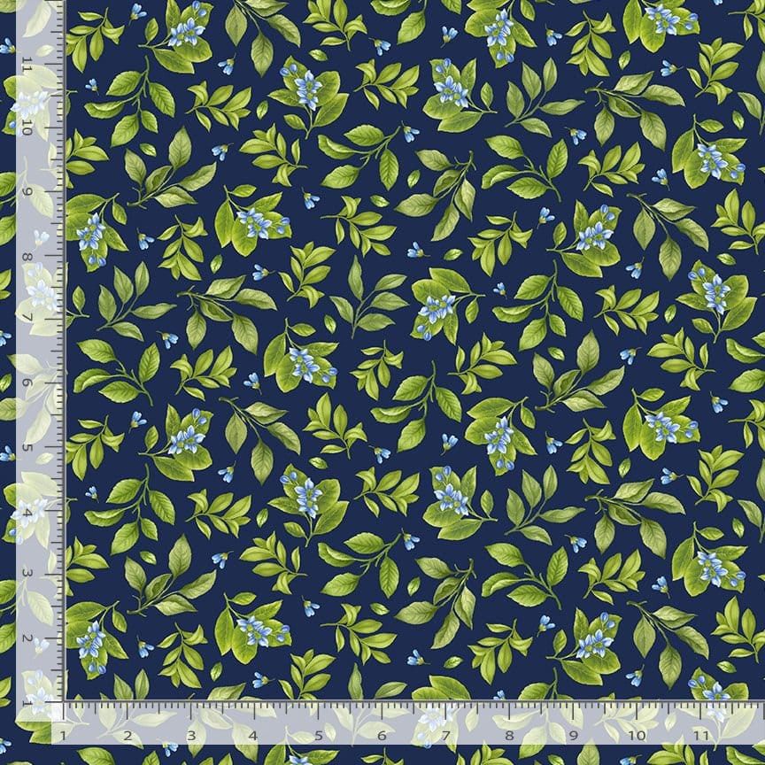 Timeless Treasures Limoncello Lemon Leaves & Flowers Quilting Cotton Fabric- Navy