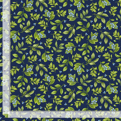 Timeless Treasures Limoncello Lemon Leaves & Flowers Quilting Cotton Fabric- Navy