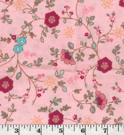 Pink Floral Vine Poly Cotton Fabric