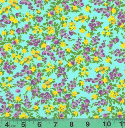 Forbis Mint & Purple Flowers Easycare Poly Cotton Fabric