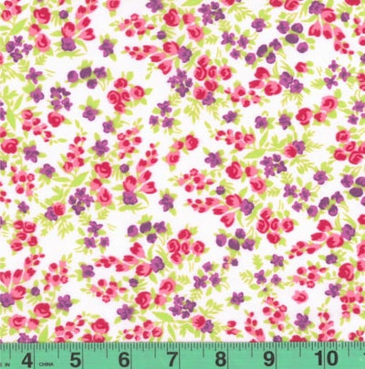 Forbis Pink & Purple Flowers Easycare Poly Cotton Fabric