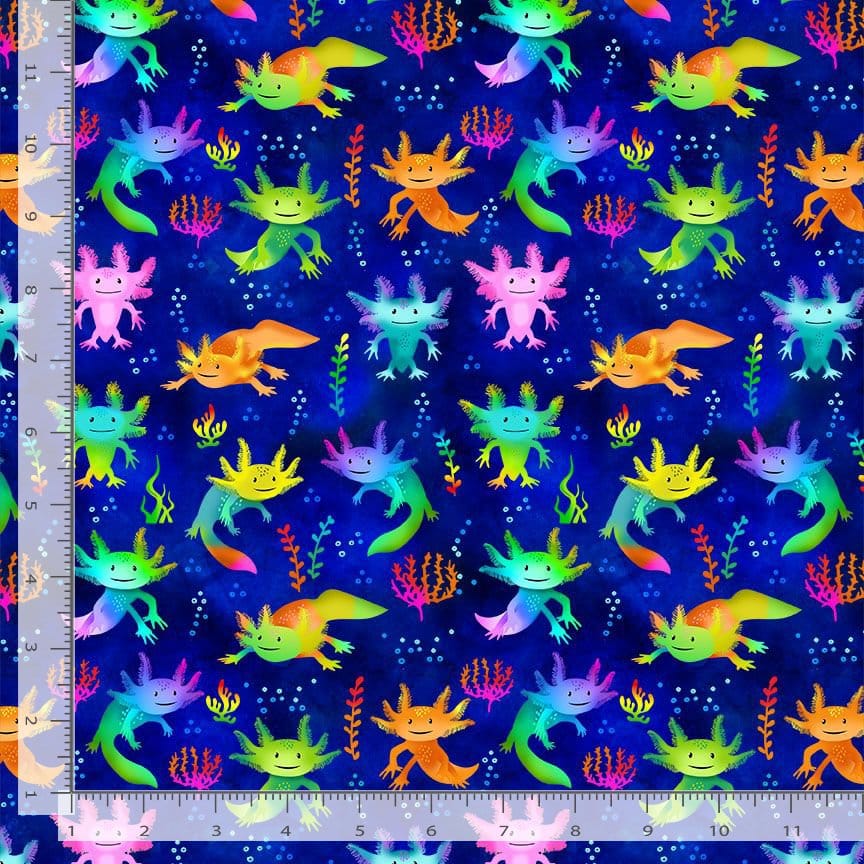 Timeless Treasures Ocean Life Axolotl Salamanders Quilting Cotton Fabric- Royal
