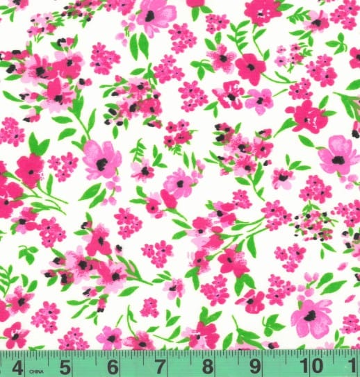 Gaylene Ivory & Pink Floral Easycare Poly Cotton Fabric