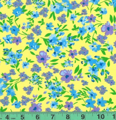 Gaylene Yellow Floral Easycare Poly Cotton Fabric