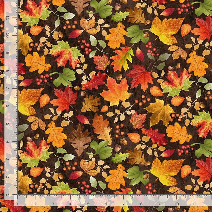 Timeless Treasures Gather With a Grateful Heart Tossed Fall Leaves Quilting Cotton Fabric- Brown