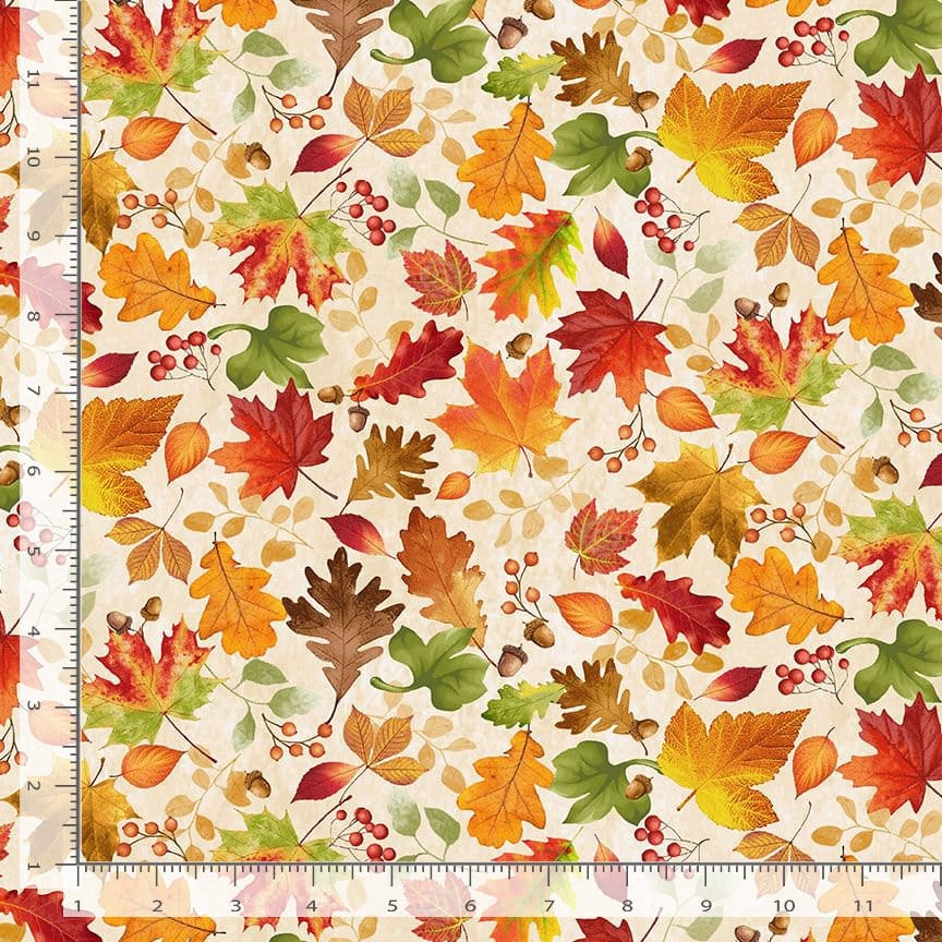 Timeless Treasures Gather With a Grateful Heart Tossed Fall Leaves Quilting Cotton Fabric- Cream