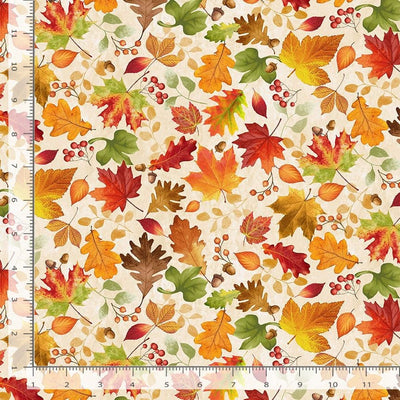 Timeless Treasures Gather With a Grateful Heart Tossed Fall Leaves Quilting Cotton Fabric- Cream