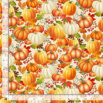 Timeless Treasures Gather With a Grateful Heart Pumpkin On Leaves Quilting Cotton Fabric- Cream