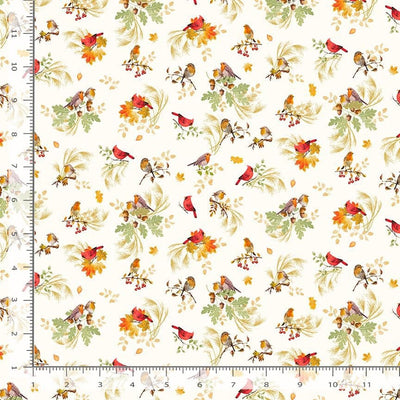 Timeless Treasures Gather With a Grateful Heart Cardinal On Branches Quilting Cotton Fabric- Cream