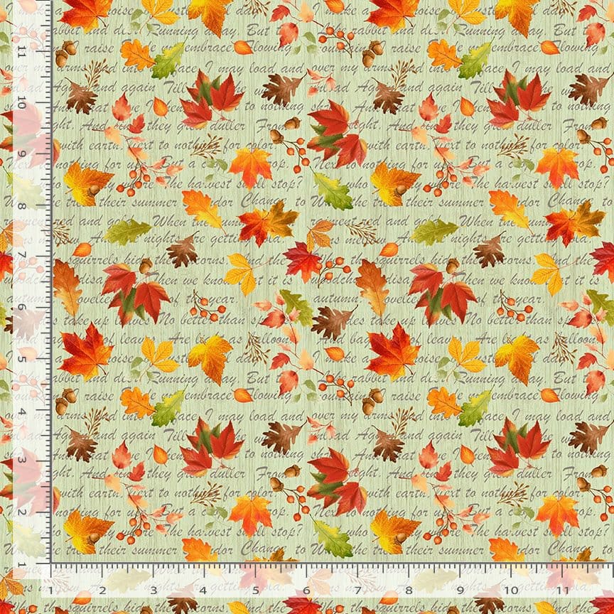 Timeless Treasures Gather With a Grateful Heart Leaves On Scripts Quilting Cotton Fabric- Green