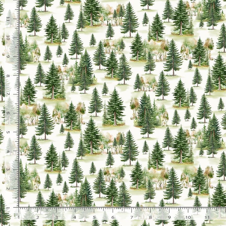 Timeless Treasures Rustic Holiday Winter Evergreen Quilting Cotton Fabric- Cream