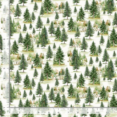 Timeless Treasures Rustic Holiday Winter Evergreen Quilting Cotton Fabric- Cream
