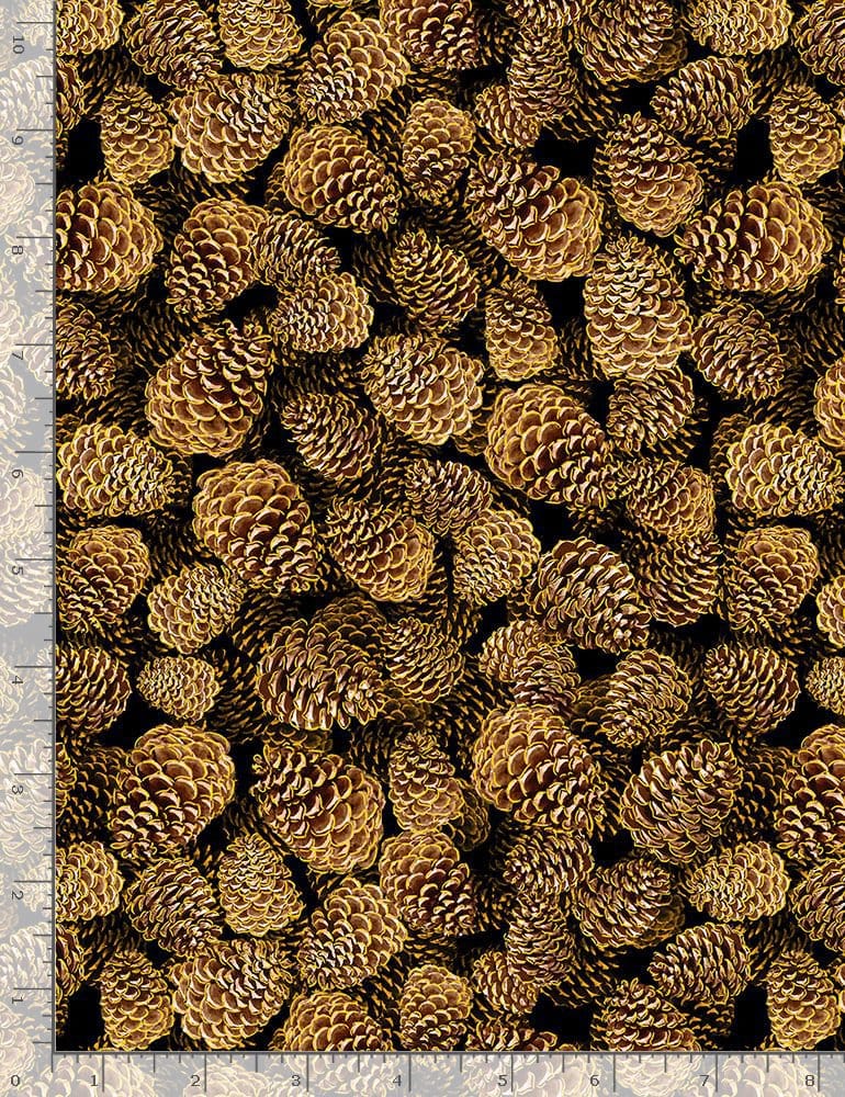 Timeless Treasures Joyful Packed Pinecones Quilting Cotton Fabric- Brown