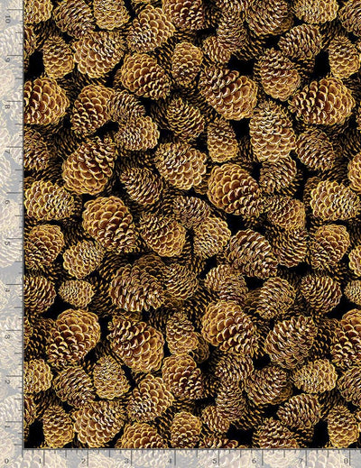 Timeless Treasures Joyful Packed Pinecones Quilting Cotton Fabric- Brown