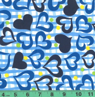 Blue Heart Plaid Easycare Poly Cotton Fabric