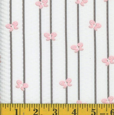 Cream Butterfly Stripe Seersucker Fabric - 33"