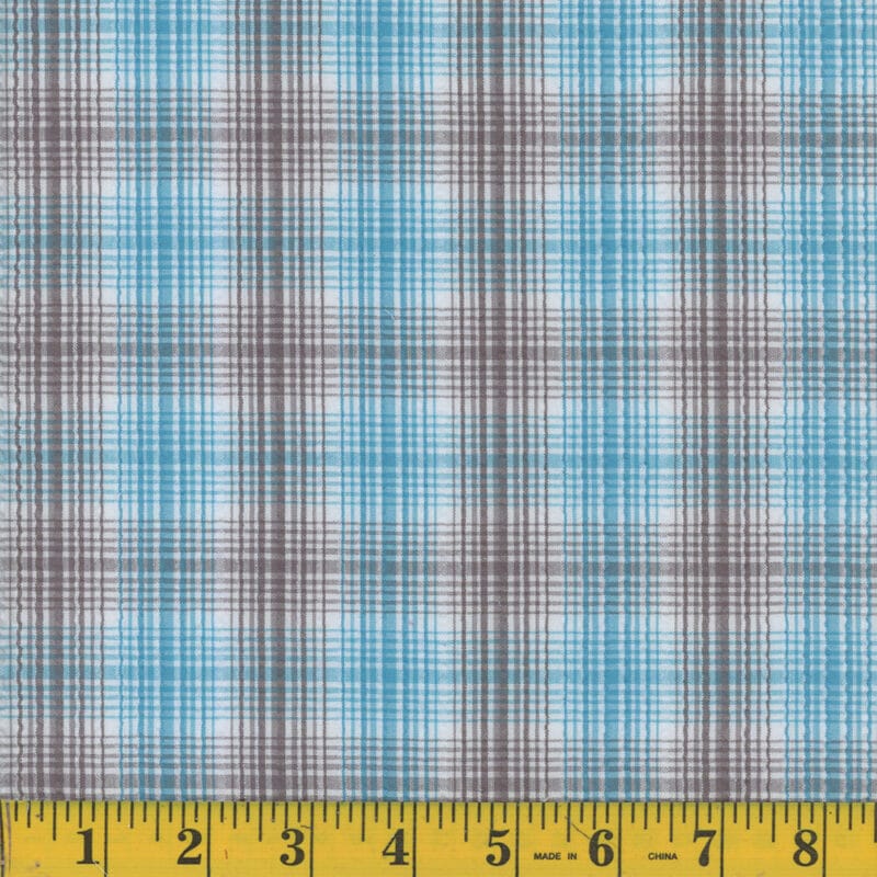 Aqua & Gray Plaid Seersucker Fabric
