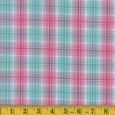 Berry Seafoam Plaid Seersucker Fabric