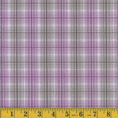 Lilac & Gray Plaid Seersucker Fabric