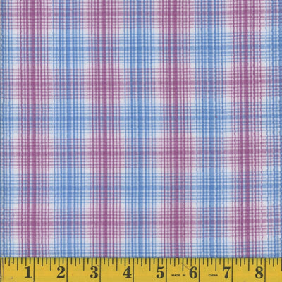Lavender & Blue Plaid Seersucker Fabric